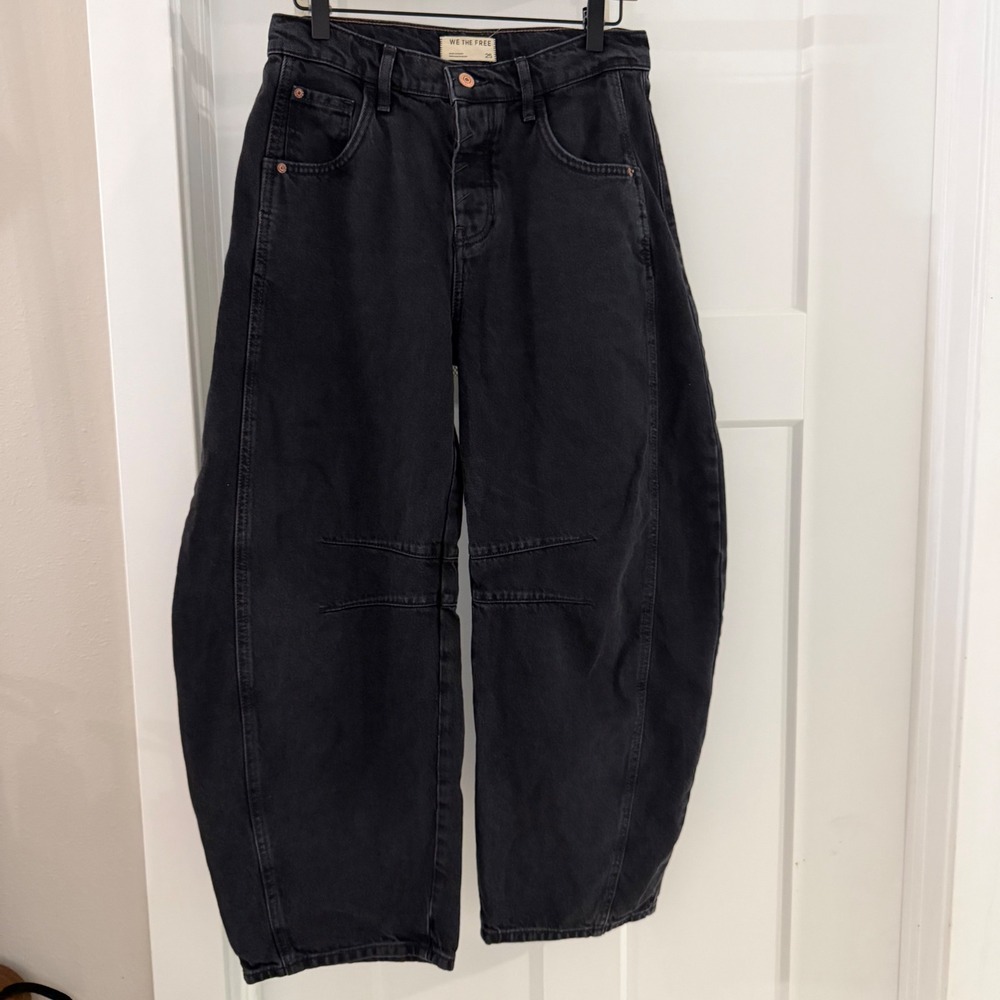 Free People We The Free Good Luck Mid-Rise Barrel Jeans Black Size 25 Boho
